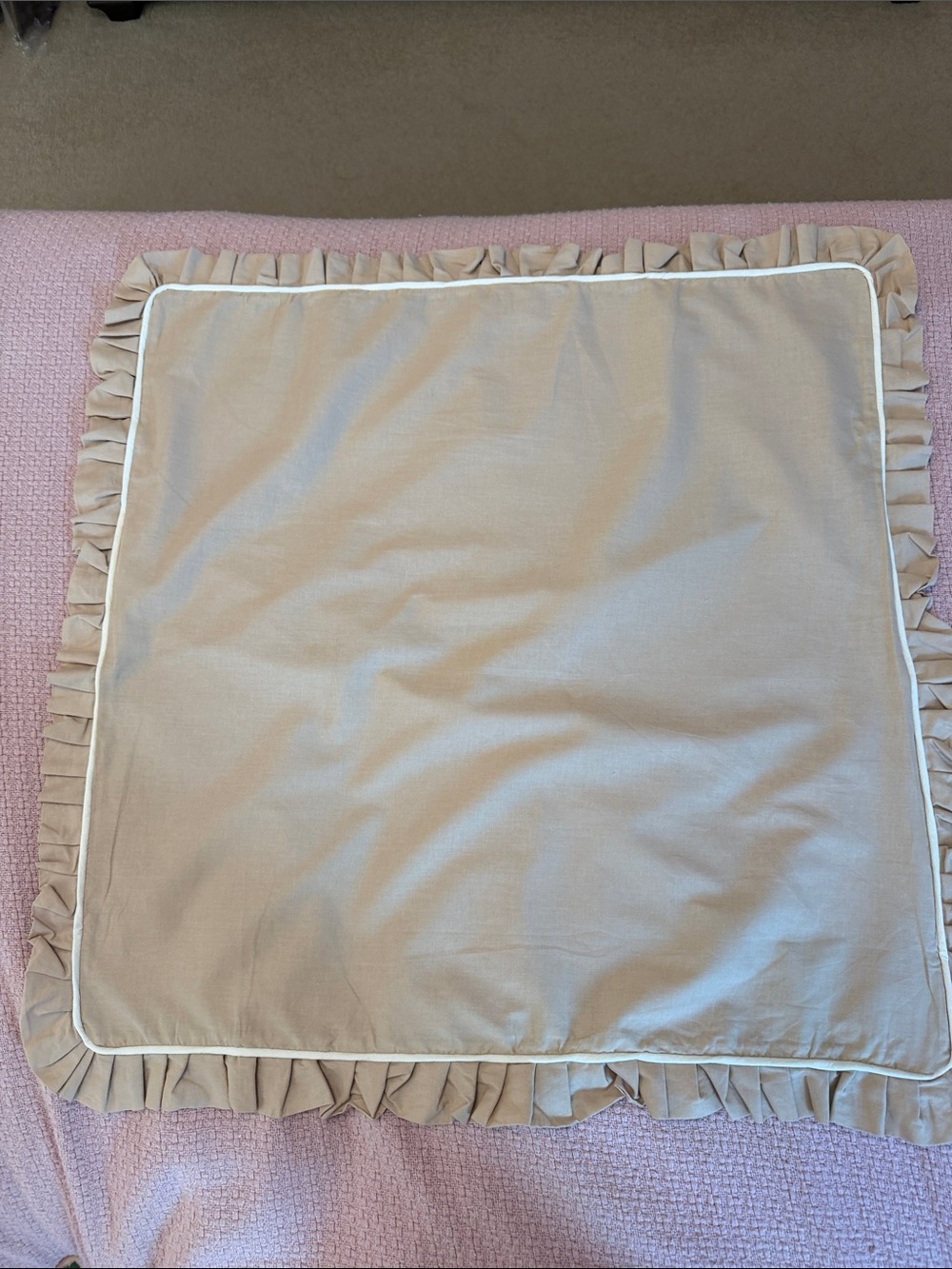 jcpenney Beige Ruffled Euro Sham with White Piping